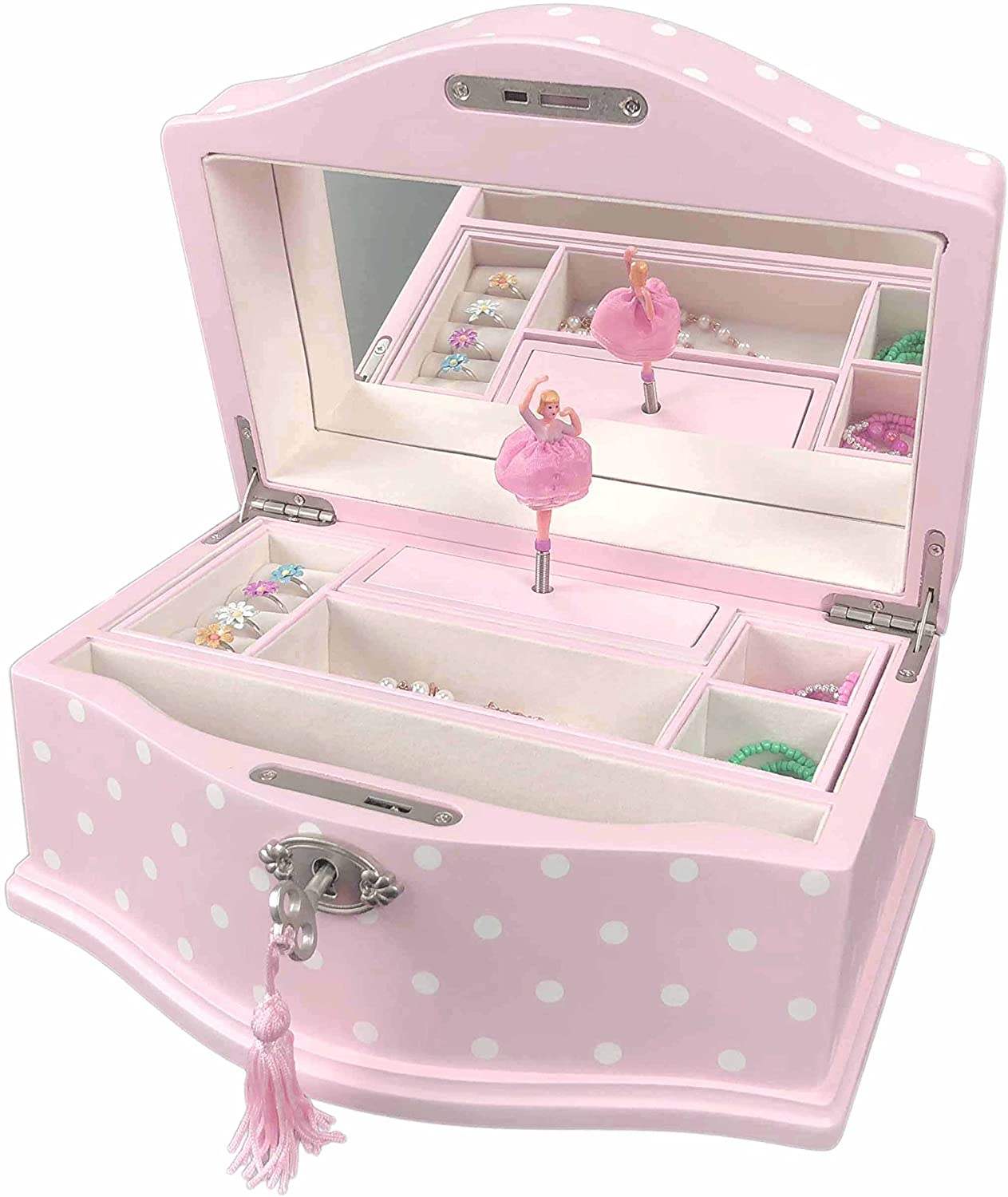 Art Lins Elle Ballerina Music Jewelry Box with Lock, Girl's Box, Wind Up Music Wooden Case, Large (Pink) - Walmart.com