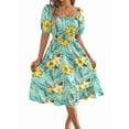 thumbnail image 4 of Women's Off Shoulder Floral Smocked Midi Flowy Long Dresses Dress for Beach Summer Green S, 4 of 10