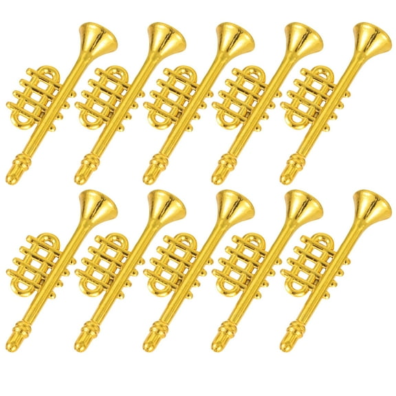 HONITANO 10Pcs Trumpet Ornaments Mini Ornaments Golden Plastic Hanging Decoration For Christmas Tree 4.7X1.2X1.1In
