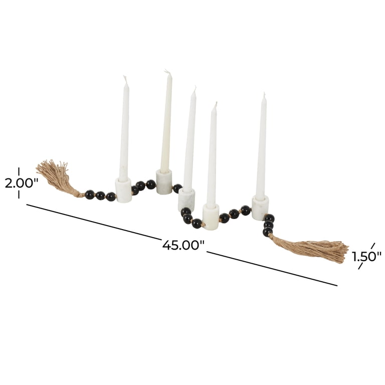 DecMode White Marble Round Candle Holder with Garland photo 3