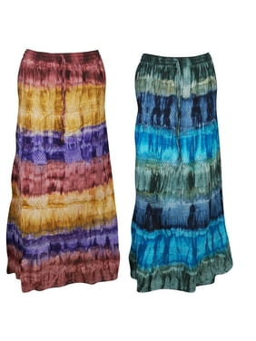 Mogul Women's Tie Dye Cotton Long Skirt A-Line Bohemian Gypsy Chic Maxi Skirts