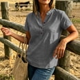 thumbnail image 4 of Women's V-Neck Button-Up Short Sleeve Blouse with Side Slit Detail, 4 of 7