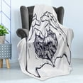 thumbnail image 4 of Tsunami Soft Flannel Fleece Blanket, Hands Making Heart Sign with Drawn Ocean Wave in the Night Storm Sea Illustration, Cozy Plush for Indoor and Outdoor Use, 60" x 80", Indigo White, by Ambesonne, 4 of 5