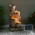 thumbnail image 2 of Teamson Home 4-Tier Outdoor Cascading Bowl Stacked Stone Solar Powered Water Fountain with LED Lights, Brown, 2 of 8