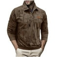 thumbnail image 1 of Long Sleeve Workout Top Men Solid Button Half Cardigan Flip Collar Leather Label, 1 of 8