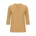 thumbnail image 4 of Wo-Fusoul Haut pour Femmes, Blouse Décontractée à Manches 3/4, Col Rond, Couleur Unie, Coupe Ample, Printemps Été, Vert Armée, 4 of 7