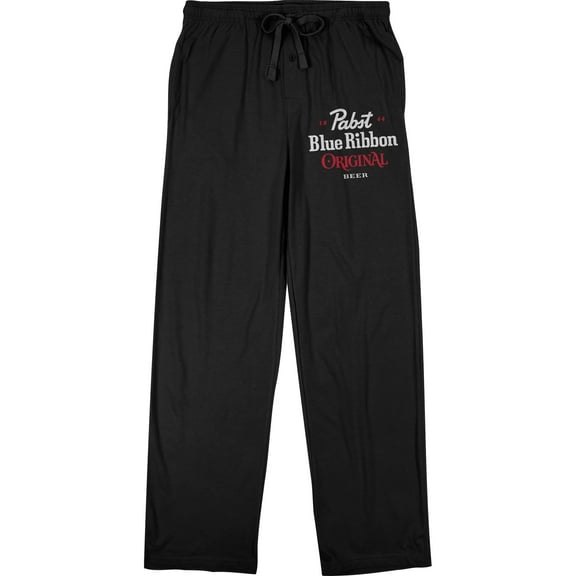 Pabst Blue Ribbon 1844 Text Logo Men's Black Sleep Pajama Pants-Medium