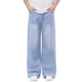 thumbnail image 2 of Qunyiney Boy Jeans Baggy Blue Wide Leg Denim Pants Relaxed Fit Casual with Pockets Jeans Size 13-14years, 2 of 7