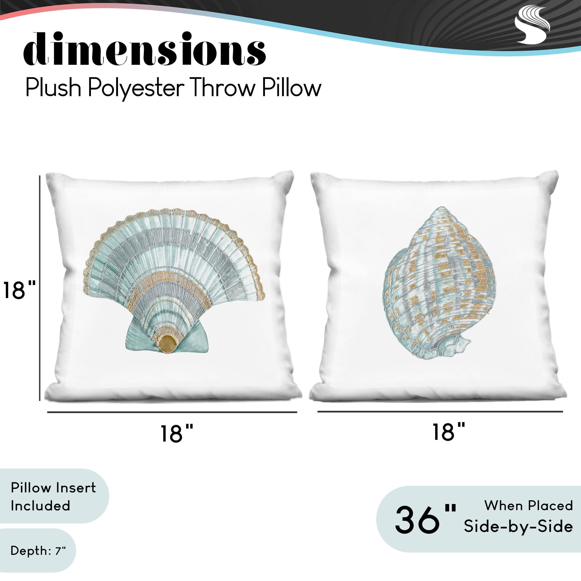 Stupell Industries Regal Shells Scallop and Spiral 2 Piece Decorative Printed Throw Pillow Set, design by Lorenzo Collective