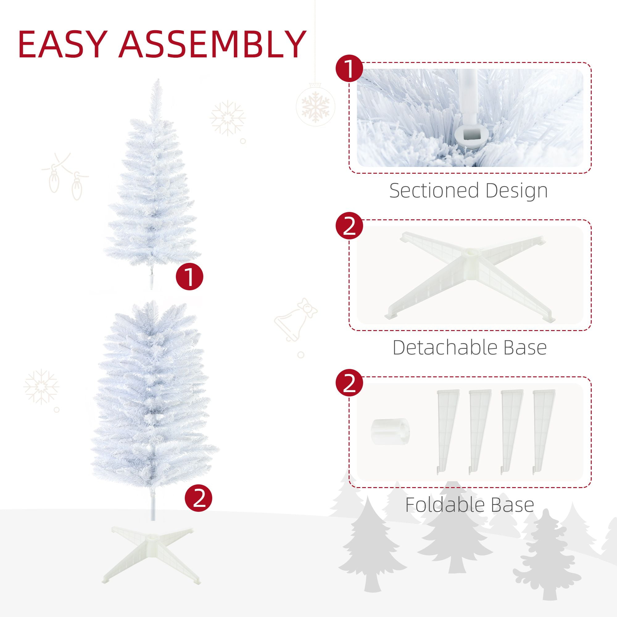 Slim Snow Flocked Artificial Pencil Christmas Tree, 5 ft, 294 Tips, Indoor Holiday Decoration