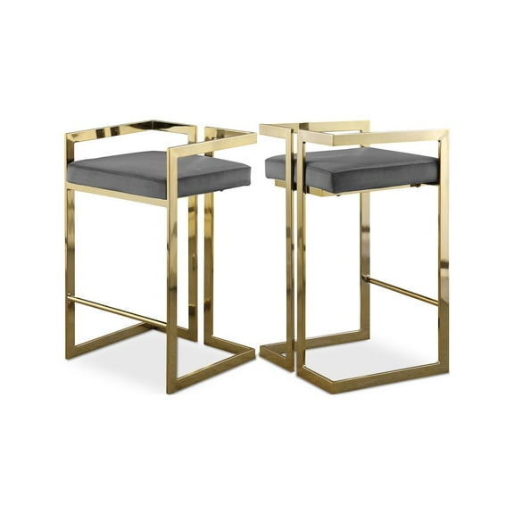 Meridian Furniture Ezra 27"H Velvet Counter Stool in Gray (Set of 2)