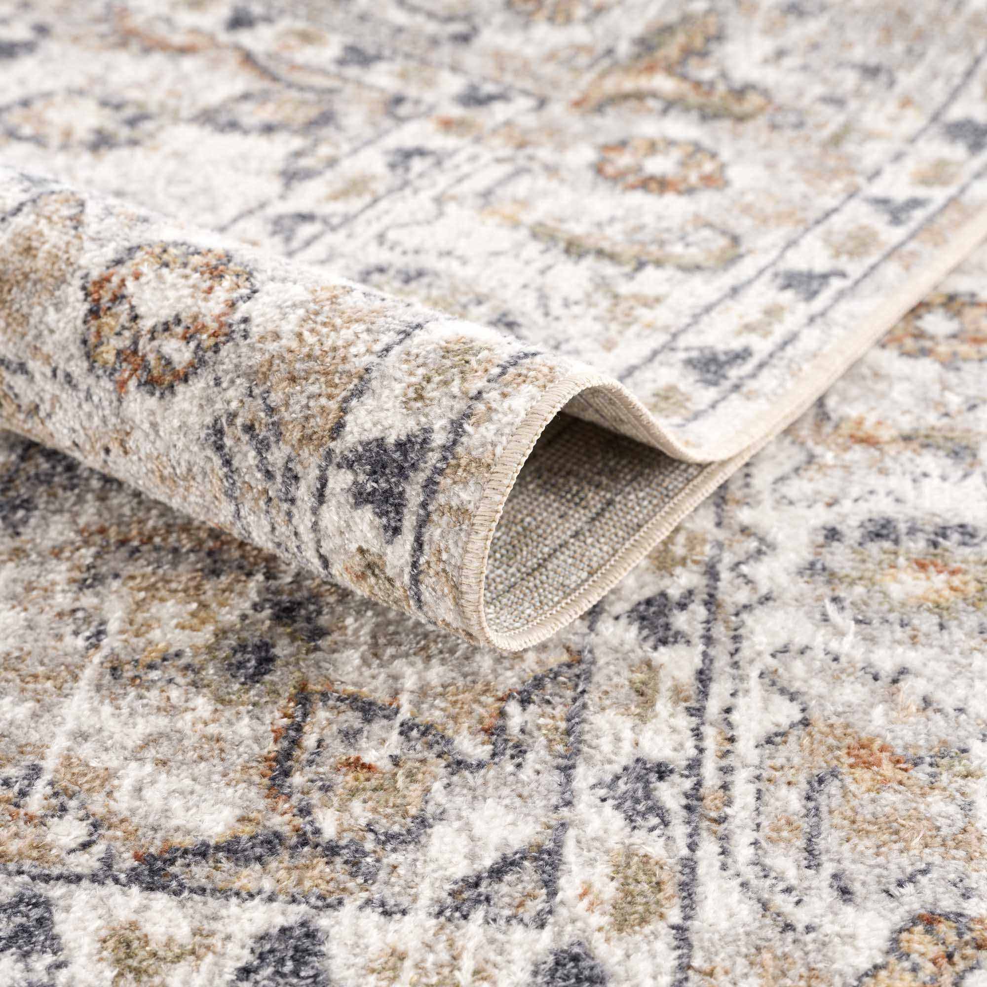 Hauteloom Hiti Hallway, Kitchen Washable Runner Rug - Traditional Oriental Medallion Carpet - Brown, Beige, Cream, Gray - 2'7" x 7'3"