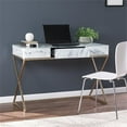 thumbnail image 6 of Maklaine Transitional Writing Desk in Gold / Gray / White Faux Marble, 6 of 8