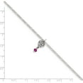 thumbnail image 4 of Sterling Silver Dark Pink Crystal Dangling Antiqued Heart 9 Inch Anklet Made In Thailand qg1209-9, 4 of 5