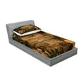 thumbnail image 2 of Ambesonne Christmas Fitted Sheet & Pillow Sham Set, Rustic Lodge Wood, Twin, Brown Green, 2 of 2