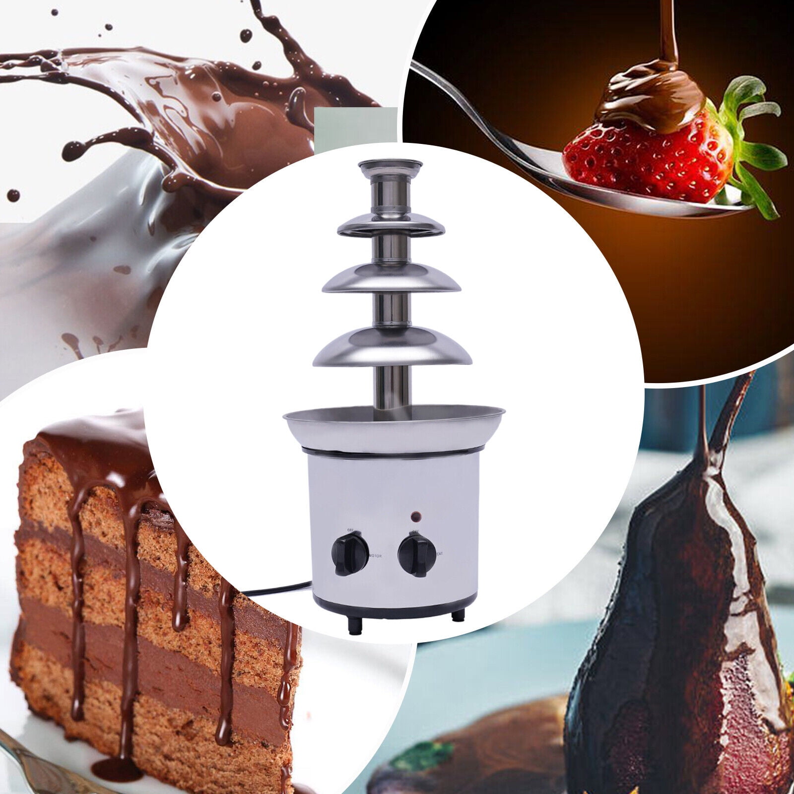 4 Tier Stainless Steel Commercial Chocolate Fondue Fountain 110V/50hz 170W 