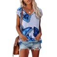 thumbnail image 2 of TSADFHJI Hauts pour Femmes Tendance Habillé Été Décontracté Manches Courtes Col Bas Imprimé T-Shirt L Bleu, 2 of 4