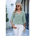 thumbnail image 6 of Womens Dressy Casual Blouses 3/4 Sleeve V Neck Ruffle Tops Business Ladies Summer 2025 Work Shirt Light green XL, 6 of 7