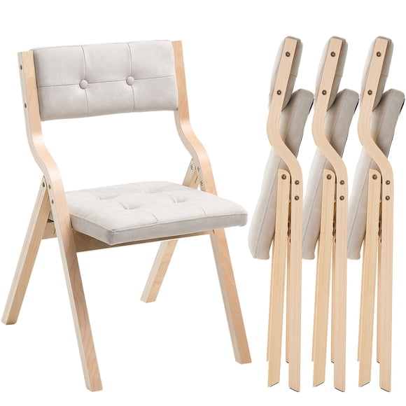VEVOR Wooden Folding Chairs with Padded Cushion and Wooden Frame Beige Set of 4