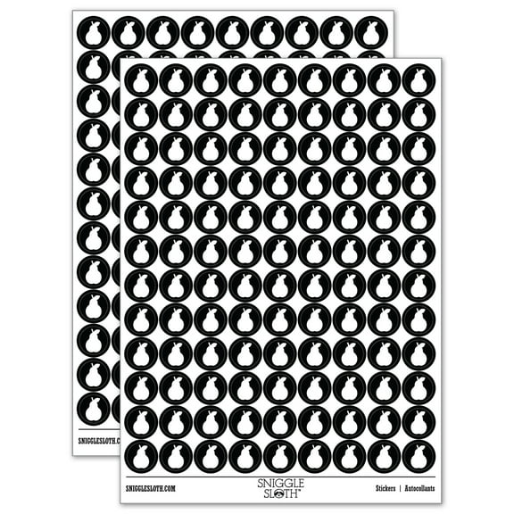 Pear Fruit Solid 200  Round Stickers - Black - Gloss Finish - 0.50" Size