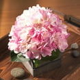 thumbnail image 3 of Enova Home  Artificial Silk Hydrangea Fake Flowers Arrangement in Wood Planter for Home Office Wedding Decoration Blue, 3 of 5