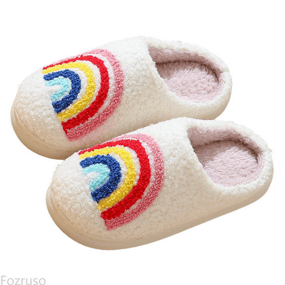 Fozruso Kids Slippers Warm Shoes With Rainbow Design For Toddlers And Kids Comfortable Indoor Slippers,Girls Slippers Sizes 9.5 Little Kid(2-3 Years)