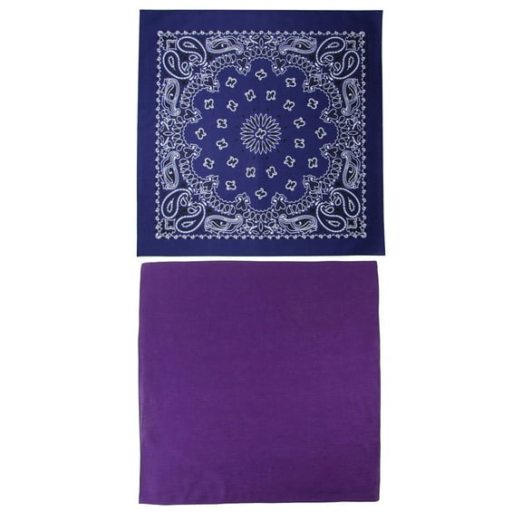 Traditional Paisley and Solid Color Double Sided Purple Bandanas USA Made (Pack of 2)