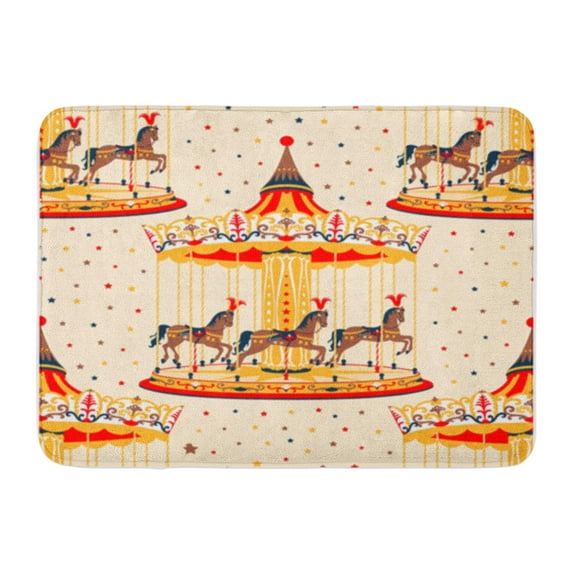 LADDKE Seamless Pattern with Carousel and Horses Vector Illustration Pony Merry Doormat Floor Rug Bath Mat 30x18 inch