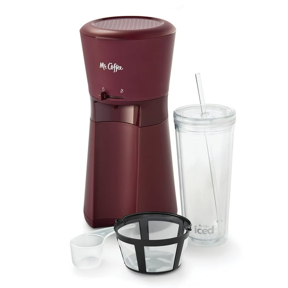 Mr. Coffee Cafetière à Café Glacé, Machine à Portion Individuelle avec Gobelet de 22 Onces et Filtre à Café Réutilisable, Bordeaux