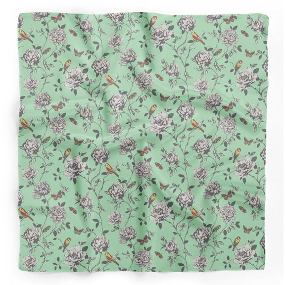 Bimba Green Bird & Floral Pure Silk Printed Head Bandanas Summer Neck Wrap Scarf 40 x 40 Inches