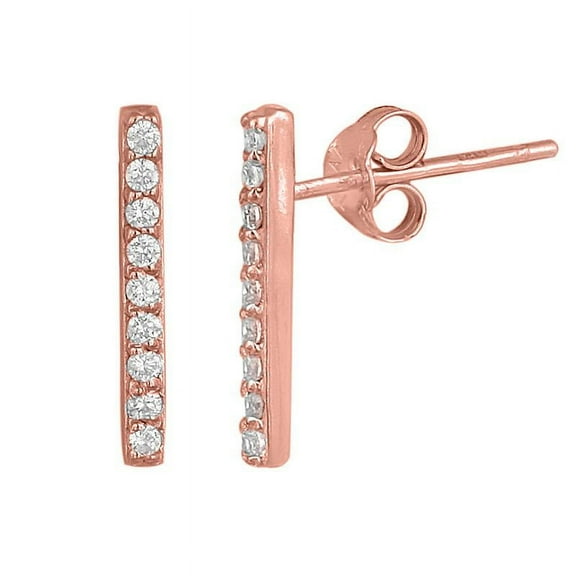 ROSE GOLD PLATED OVER STERLING SILVER CZ BAR STUD EARRINGS