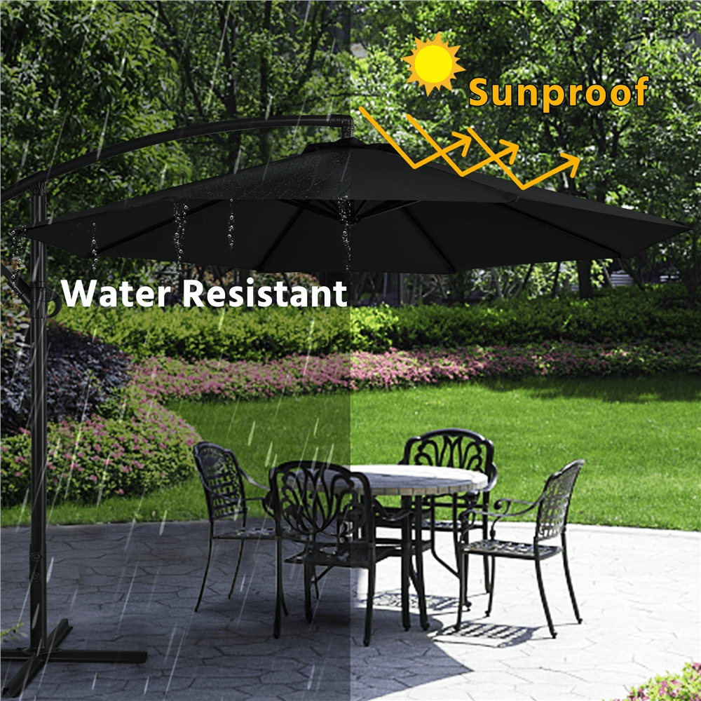 Renwick 10Ft Outdoor Patio Offset Umbrella with Crank & Cross Base, Black