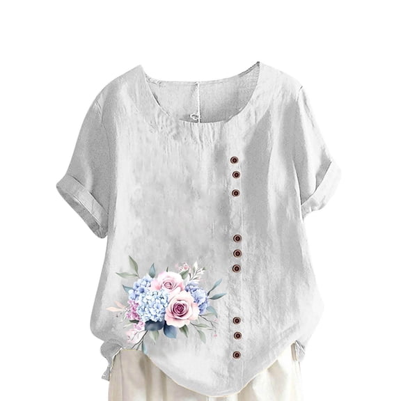 Sexlip Womens Floral Print Chiffon Blouse V Neck Design Lightweight Fabric Relaxed Silhouette for Summer Gatherings White S