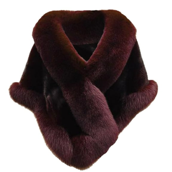 AWZXDE Women's Trimmed Winter Short Shawl Jacket - Thick Warm Lined Hooded Capelet with Collar, Cozy Outerwear for Cold Weather Red,One Size