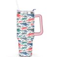 thumbnail image 2 of 40oz Ocean Cute Shark Stainless Steel Flip Straw Tumbler Spill Proof Travel Cup Double Wall Vacuum Insulated Coffee Mug with Top Handle, 2 of 6