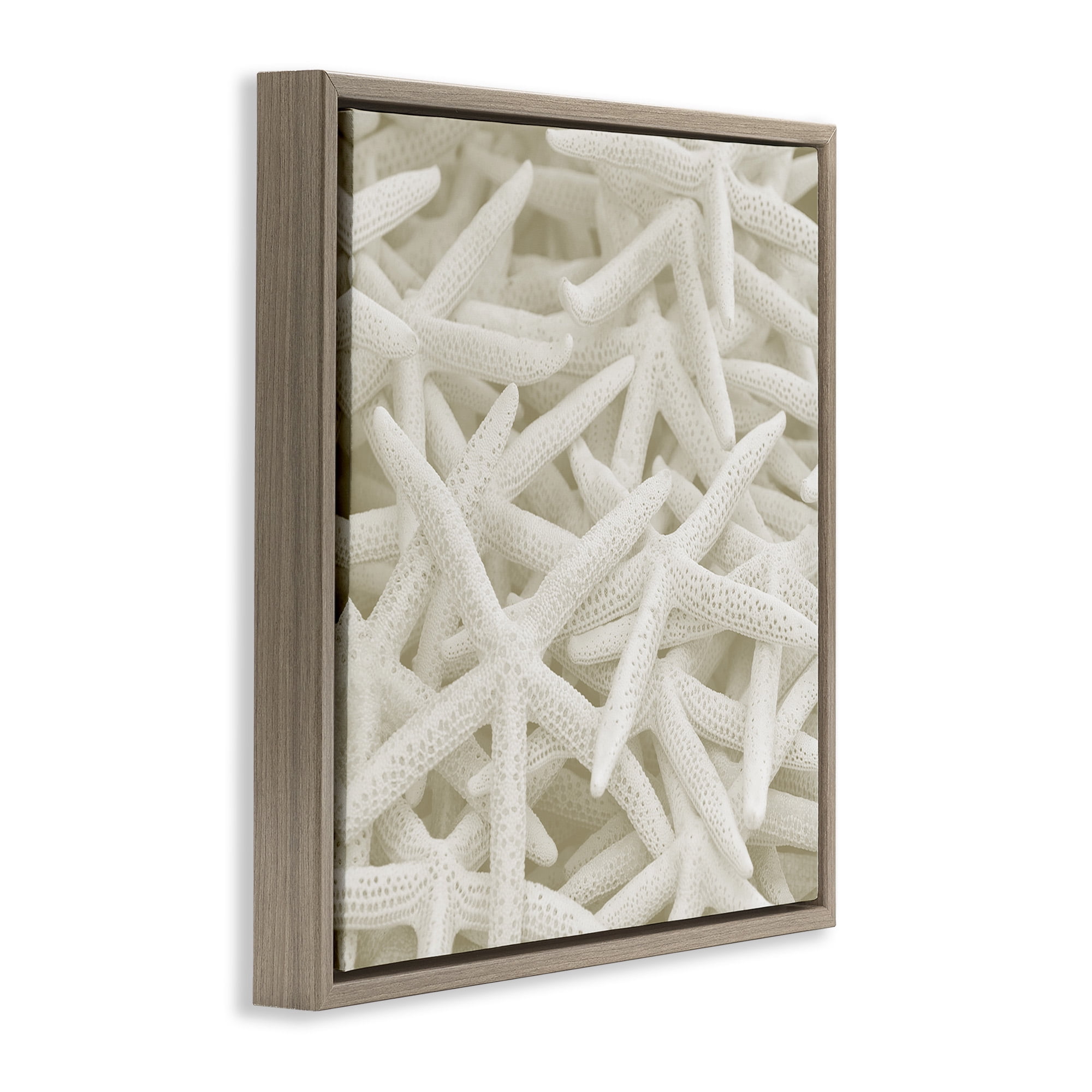 Stupell Industries Nautical White Starfish Photography Nature Photography Brown Floater Framed Canvas Art Print Wall Art, 25 x 25