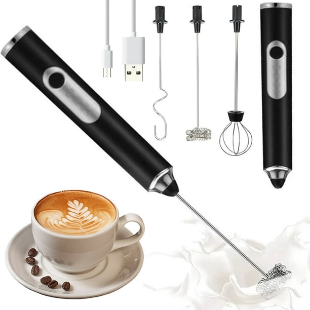 Mousseur à lait électrique portatif 2 en 1, têtes d'agitation échangeables, mélangeur à café à 3 vitesses, batteur à œufs, outils de fabrication de mousse rechargeables  15