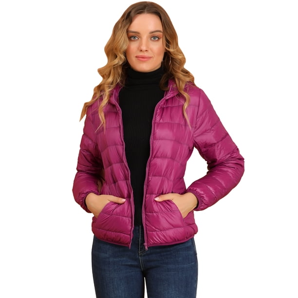 Chaqueta Liviana Corta Gruesa Plegable Con Capucha Para Mujer Rosa caliente M
