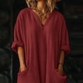 thumbnail image 7 of QUNYINEY 3/4 Sleeve Womens Dresses Long Red Cotton Linen Spring A Line Dress with Pockets V Neck Flowy Casual Loose Fit Dresses, 7 of 7