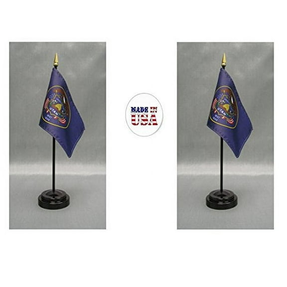 Made in the USA. 2 Utah 4"x6" Miniature Desk & Table Flags Includes 2 Flag Stands & 2 Utah State Small Mini Stick Flags