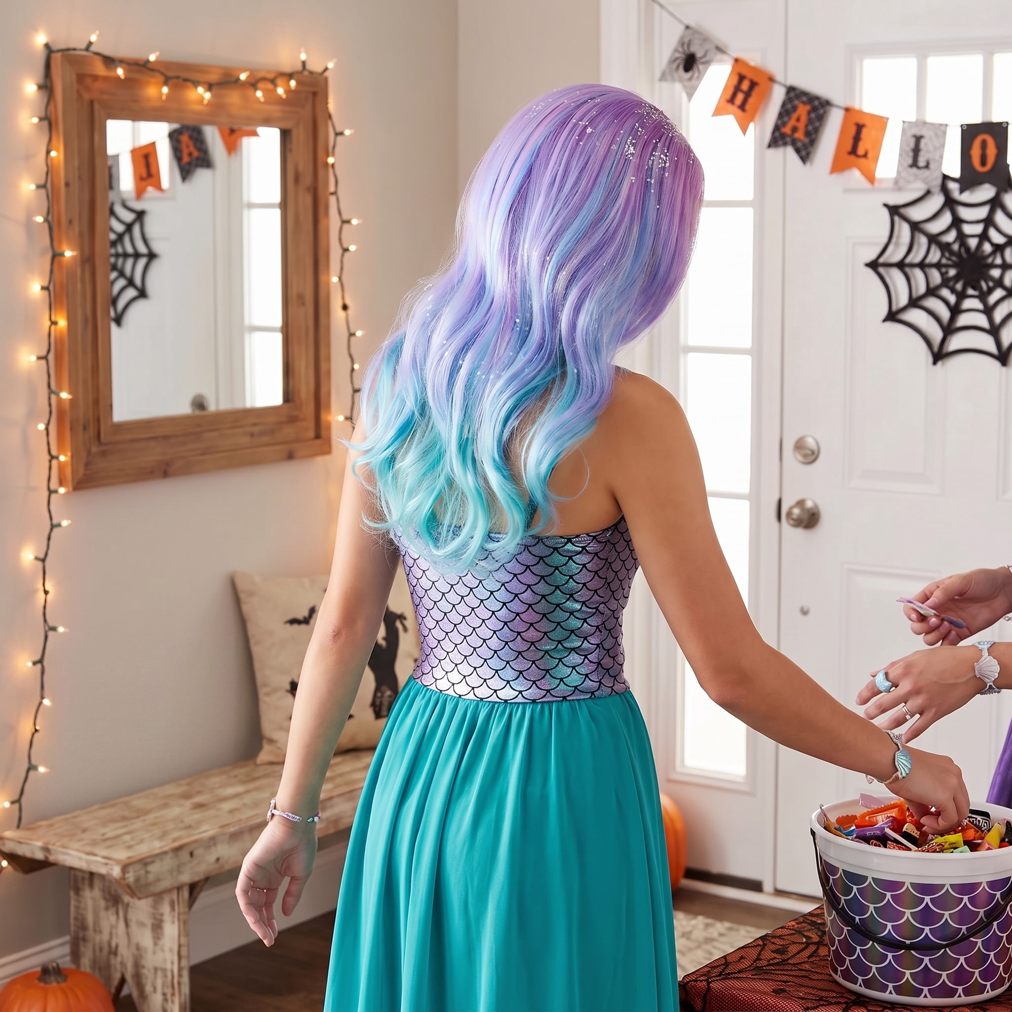 Mermaid Glitter Wig Costume Accessory for Adults, Multicolor, Halloween by Way To Celebrate