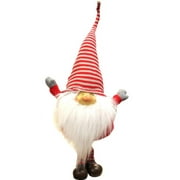 28" Frayed Red and Gray Cheerful Chubby Gnome Plush Table Top Christmas Figure