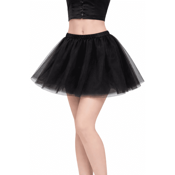 BellaSous Black Tulle Tutu Skirt for Women – 5 Layer Fluffy Mini Skirt with Elastic Waist for Dance, Party & Everyday Styling