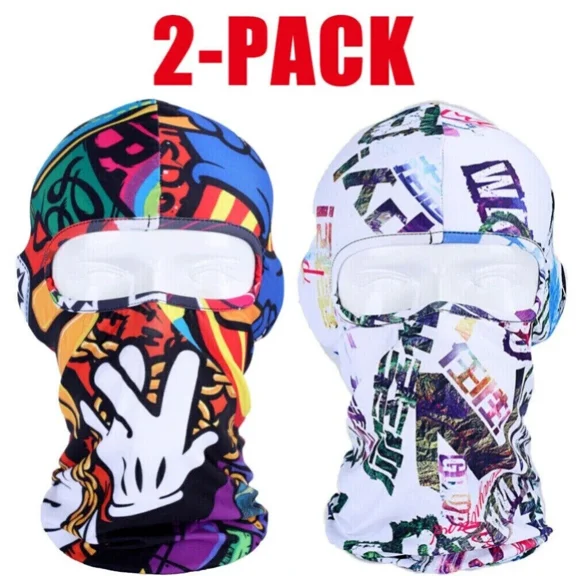 2 Pcs Motorcycle Balaclava Full Face Mask Breathable Biker Cycling Helmet Hat