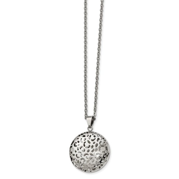 White Stainless Steel 18 in Polished Puffed Cut-out Design Necklace