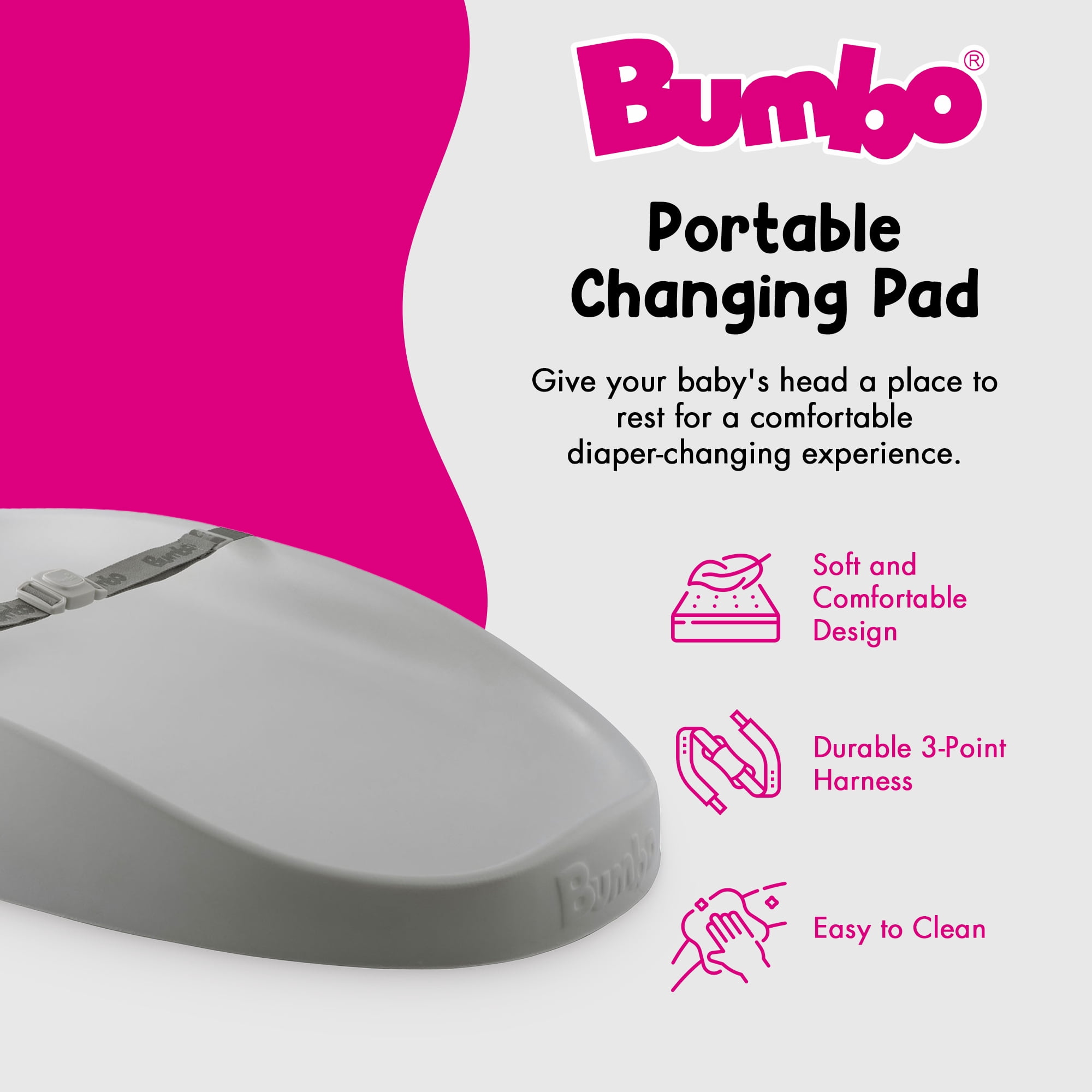 Bumbo Diaper Changing Pad, Contoured Foam Baby Changing Mat, 2 Pack, Gray