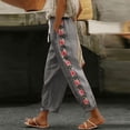 thumbnail image 6 of Linen Cotton Casual Pants For Women Drawstring Pocket Floral Embroidered Business Casual Daywear Summer Casual Pull On Travel Wear Wide Leg High Rise, 6 of 6