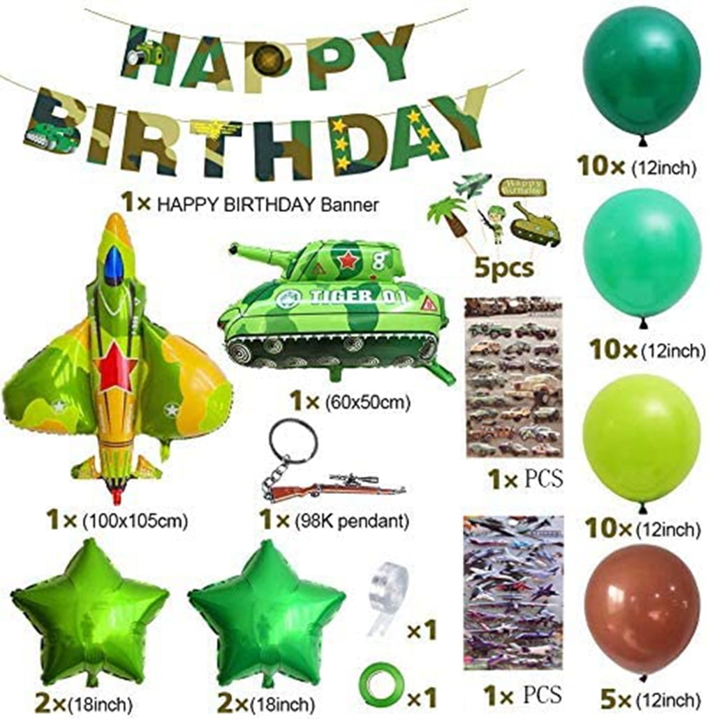 YANSION Boy Birthday Party Decoration Balloons, Tank Balloons, Army Tank Camouflage Balloons, Army Themed Party Decoration, Birthday Party Supplies and Decorations