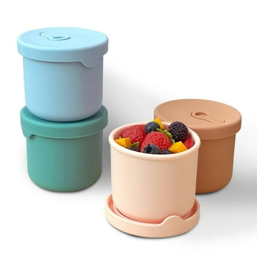 JOELY 8.5 OZ Silicone Food Storage Containers, Baby Food Storage Jars with Airtght Lids and Snack Cup Lid, Freezer, Microwave and Dishwasher Safe, Reusable Snack Containers - 4 PCS