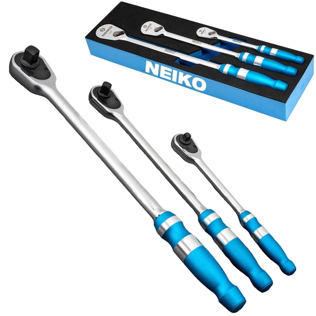 Juego de trinquetes NEIKO 03006A de 3 piezas, perfil bajo, 90 dientes
